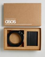 ASOS - Geschenkset mit Ledergürtel und Geldbörse mit Saffiano-Prägung - Schwarz