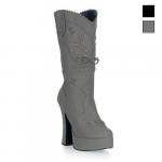 Plateau Stiefelette ELECTRA-1026, PU Braungrau (Grau), Pleaser High Heels, Damen, Plateauschuhe, Absatzschuhe, ELE1026/TAU/PU, 12 cm Absatz
